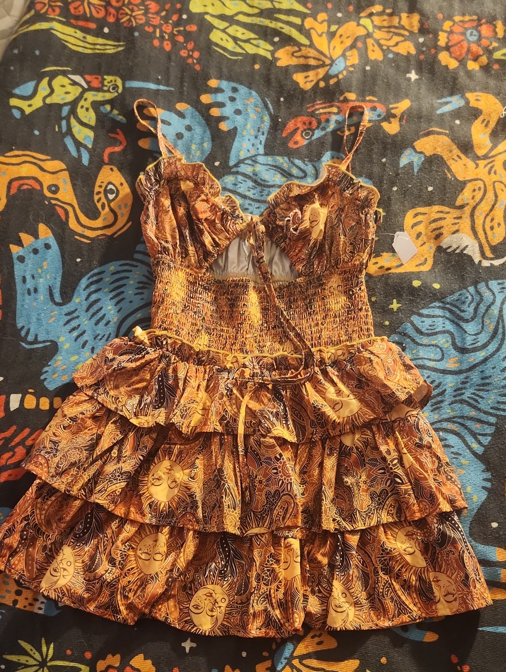Tiered Sun & Paisley Smocked Cami Dress - Golden Amber